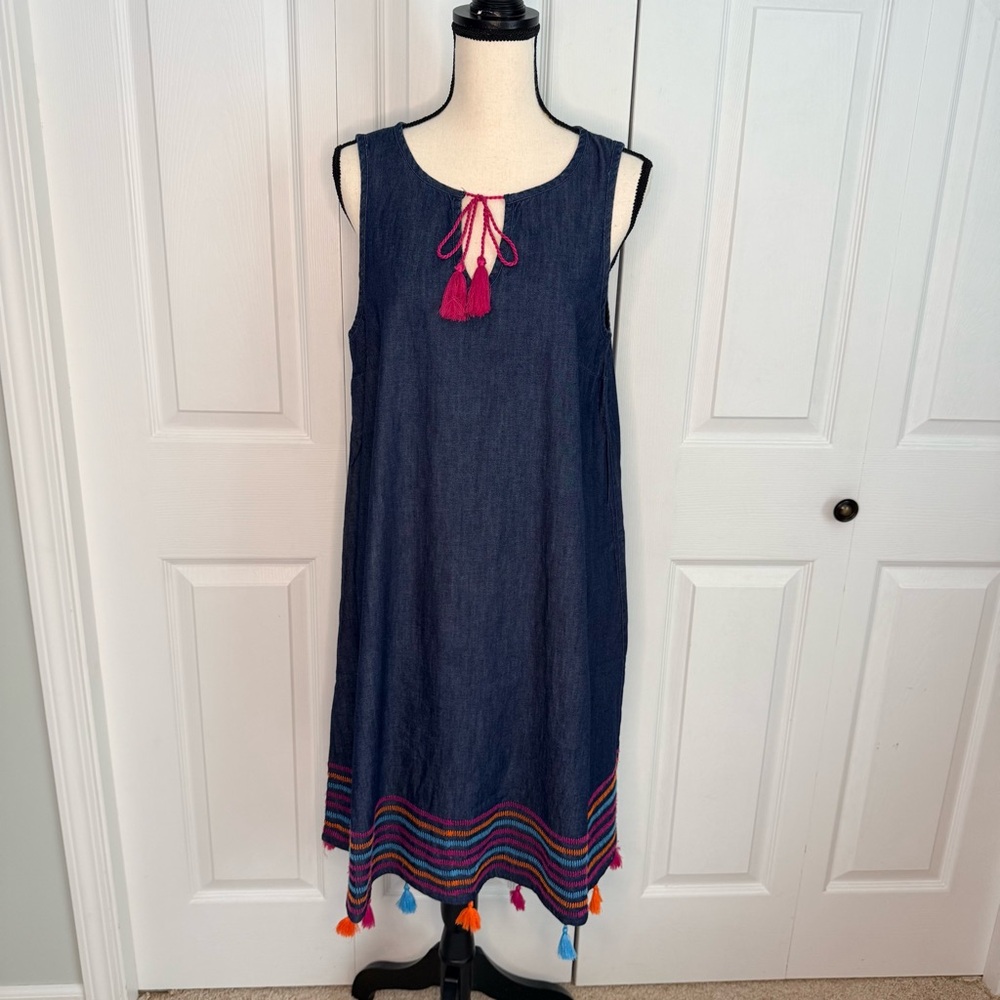 mark. By Avon Blue Denim Cotton Summer Dress with Boho‎ Vacation Festival Medium